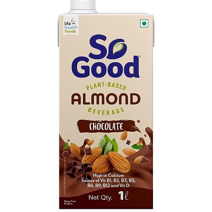 So Good Plant Based Almond Beverage Chocolate 1 L, Lactose Free, Gluten Free, No Preservatives, Zero Cholesterol, Dairy Free, Source Of Calcium & Vitamins
