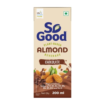 So Good Plant Based Almond Beverage Chocolate 200 Ml, Lactose Free, Gluten Free, No Preservatives, Zero Cholesterol, Dairy Free, Source Of Calcium & Vitamins