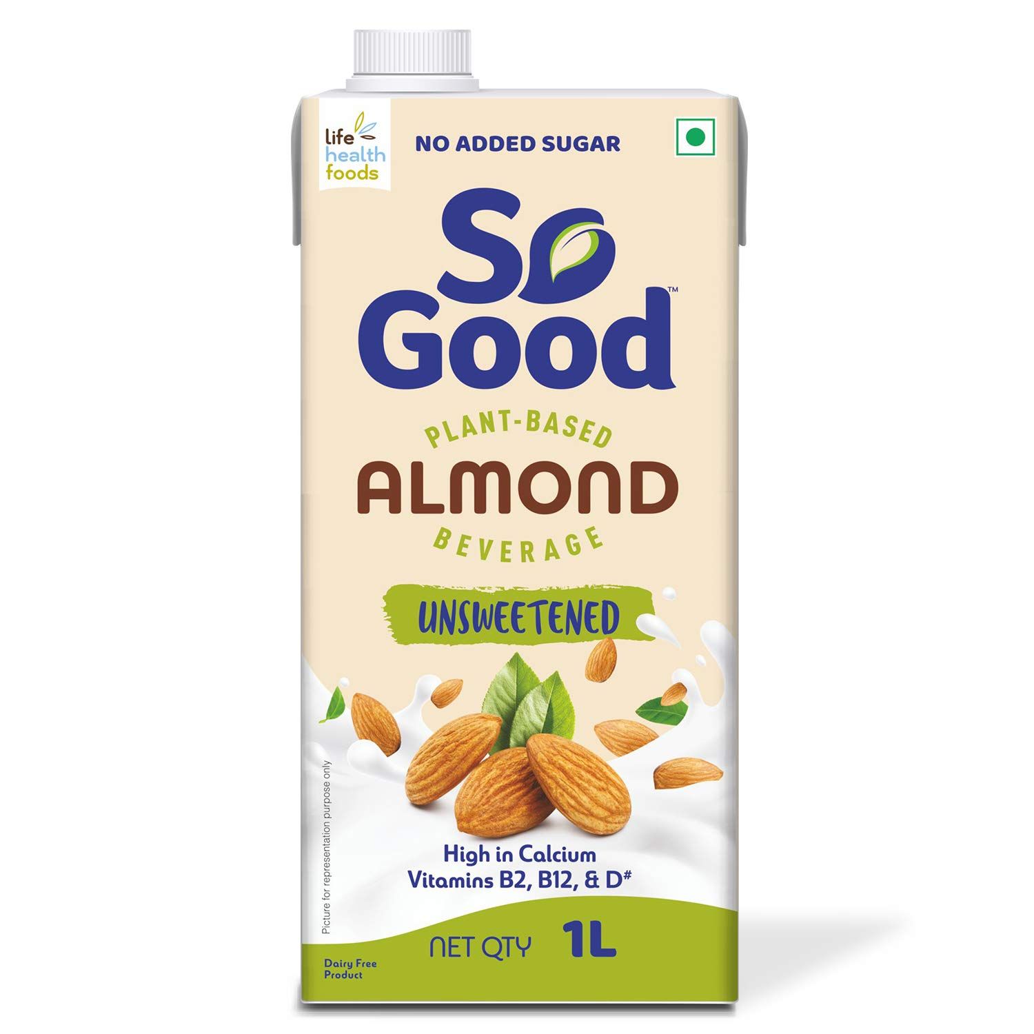 So Good Plant Based Almond Beverage Unsweetened 1 L, Lactose Free, No Added Sugar |Gluten Free, No Preservatives, Zero Cholesterol, Dairy Free, Source Of Calcium & Vitamins
