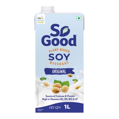 So Good Plant Based Soy Beverage Original, 1 L, Lactose Free, Gluten Free, No Preservatives, Zero Cholesterol, Dairy Free |Non Gmo Soybean, Source Of Calcium & Vitamins