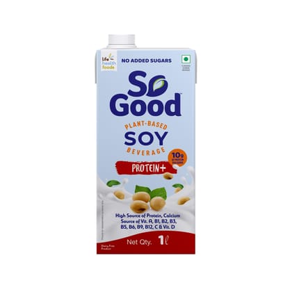 So Good Plant Based Soy Beverage Protein+ 1 L, Plant Protein, Lactose Free, Gluten Free, No Preservatives, Zero Cholesterol, Dairy Free |Non Gmo Soybean, Source Of Calcium & Vitamins