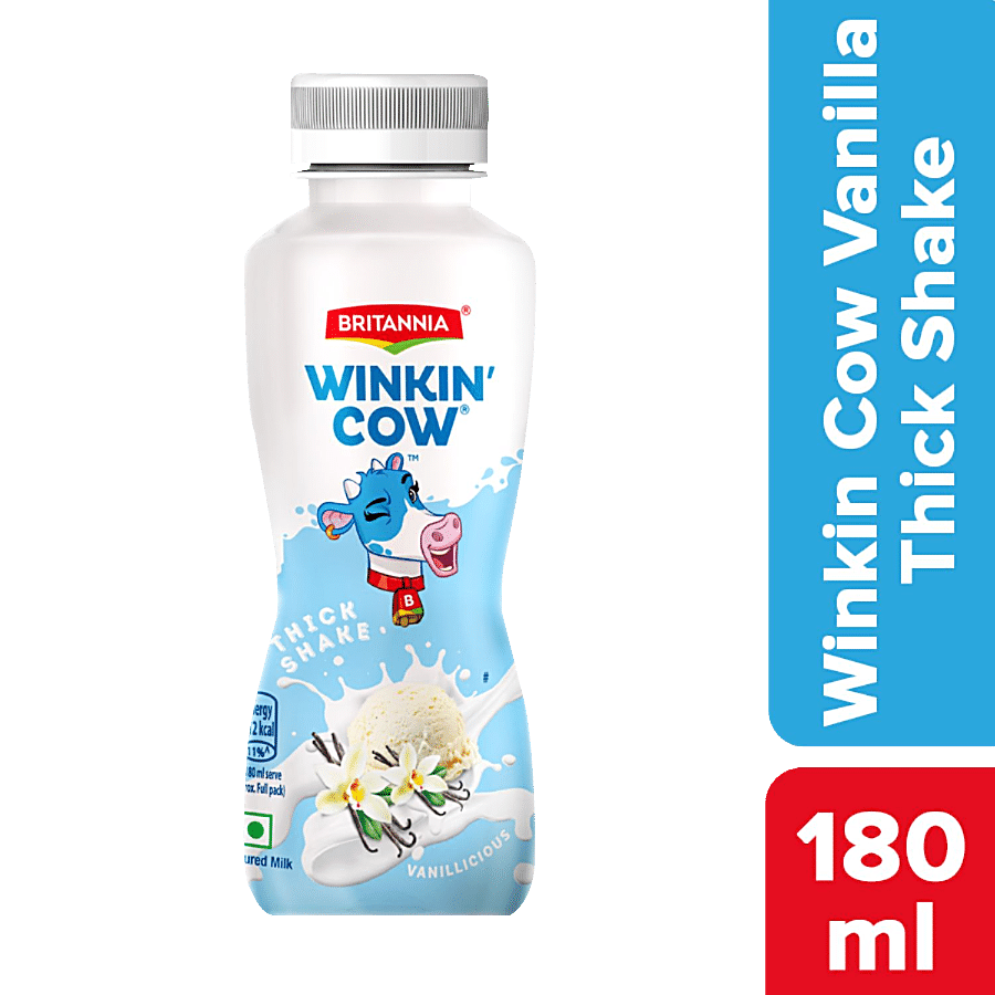 Britannia Winkin Cow Vanillicious Thick Milkshake, Rich In Calcium, 180 Ml Pet Bottle