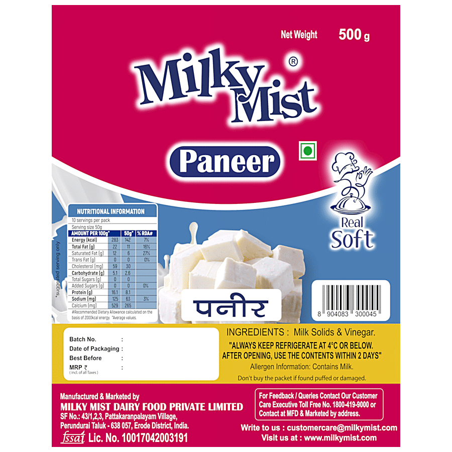 Milky Mist Paneer, Rich In Calcium, 500 G Pouch