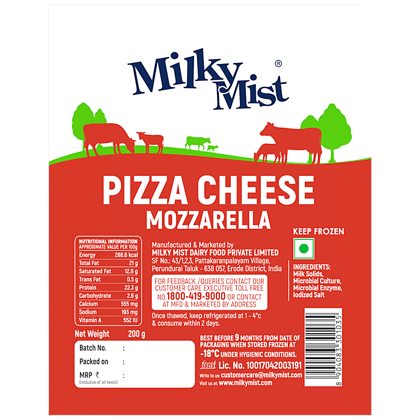 Milky Mist Mozzarella Cheese, Rich In Protein, Calcium, Enhance Taste & Flavour, 200 G Pouch