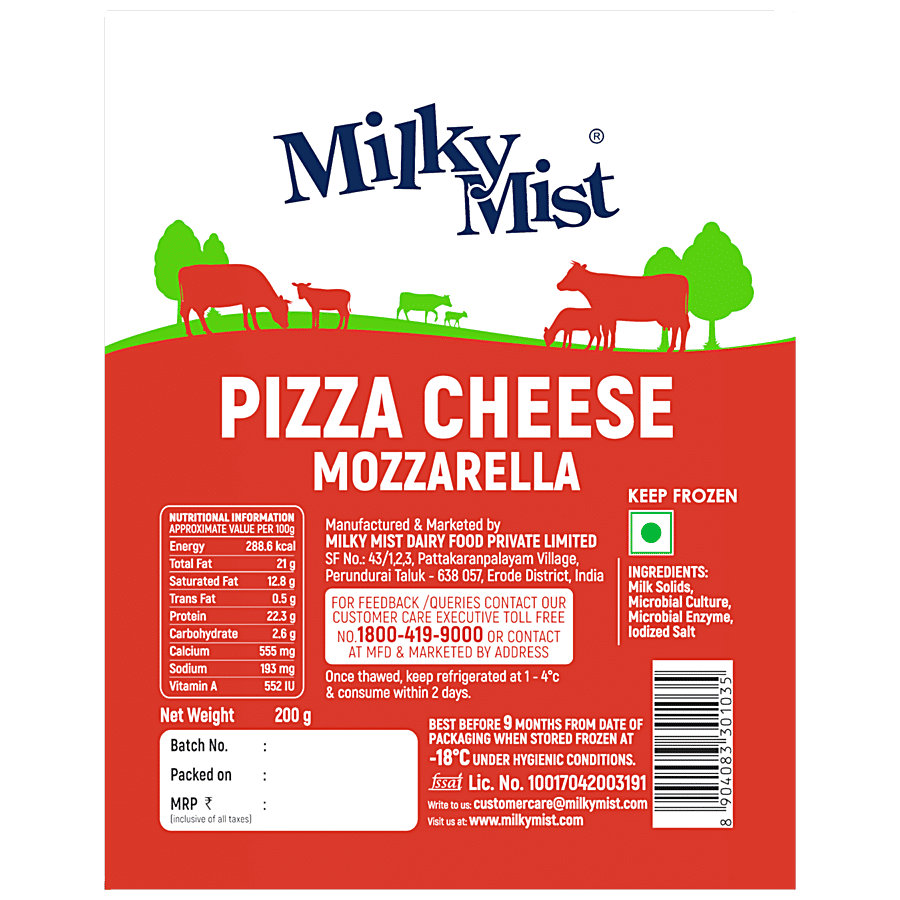 Milky Mist Mozzarella Cheese, Rich In Protein, Calcium, Enhance Taste & Flavour, 200 G Pouch