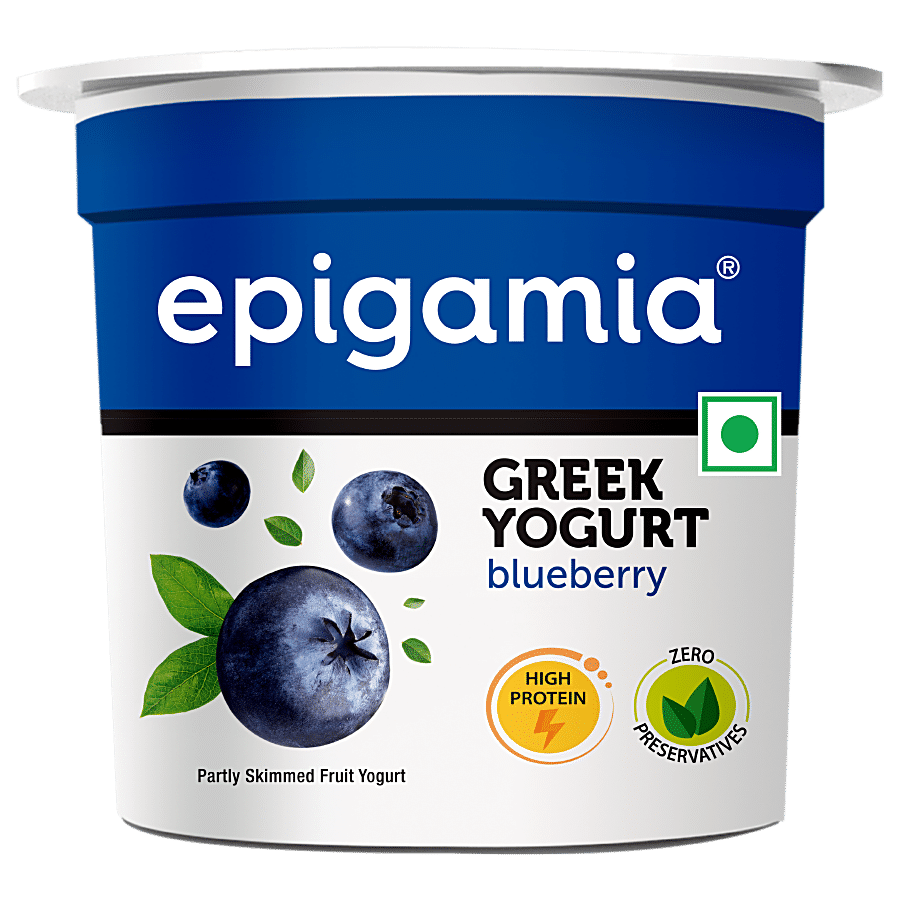 Epigamia Greek Yogurt, Blueberry, High In Protein, No Preservatives, 85 G Cup