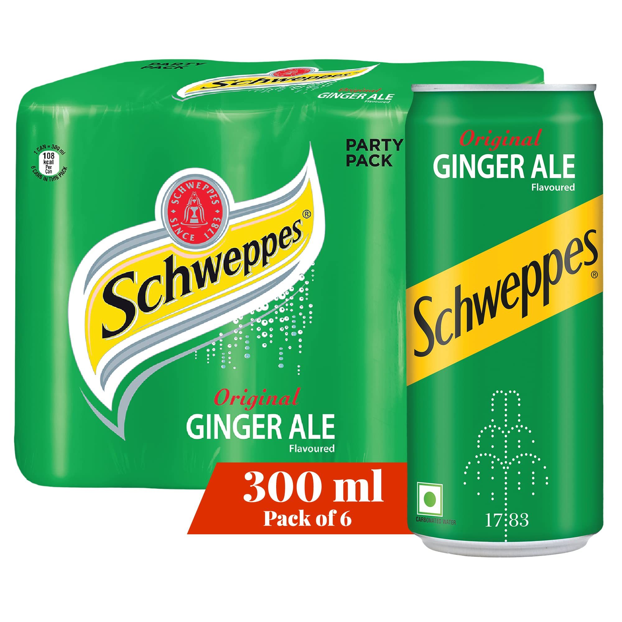 Schweppes Original Soft Drink, Refreshing Ginger Ale Mixer, Recyclable Can, 300 Ml (Pack Of 6)|Ginger