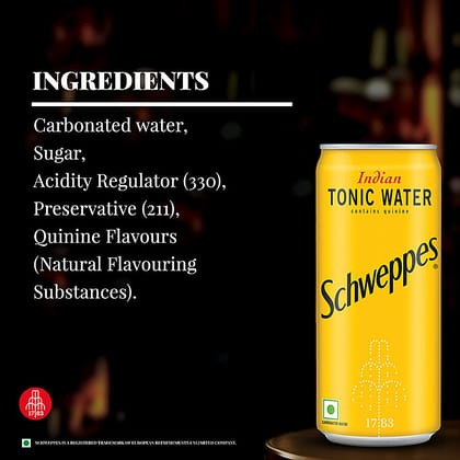 Schweppes Indian Tonic Water, Contains Quinine, Soda Water With Refreshing Taste, 300 Ml Can