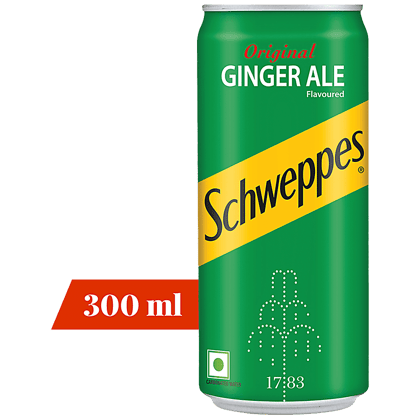 Schweppes Original Ginger Ale Flavoured Soft Drink, Refreshing Taste & Delicious Flavour, 300 Ml Can