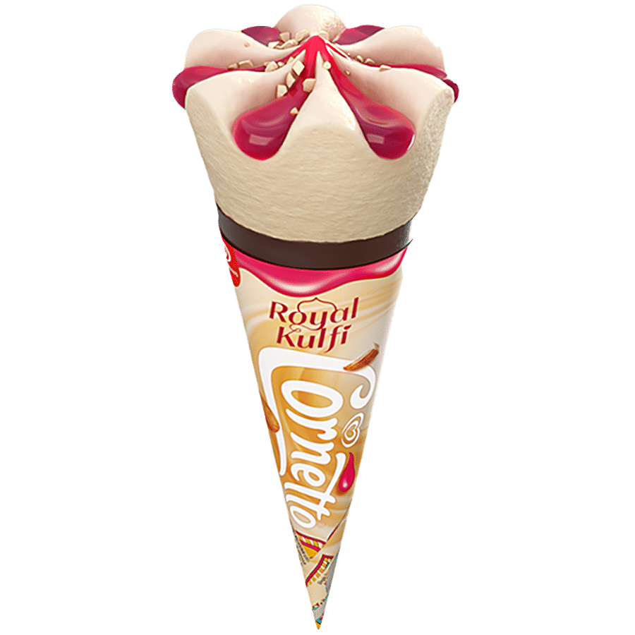Kwality Walls Cornetto, Royal Kulfi, Filled With Rose Sauce & Almonds, 105 Ml
