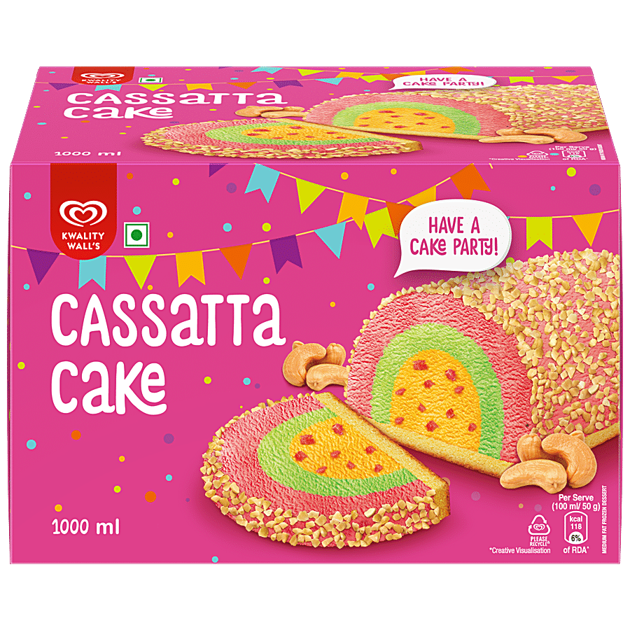 Kwality Wall's Frozen Dessert, Cassatta Cake, Filled With Cashew Nuts, 1L