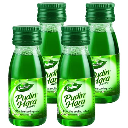 Dabur Pudin Hara Active, Stimulates Digestion, Fast & Effective Relief From Indigestion, Provides Cooling Relief, 30Ml (Pack Of 4)