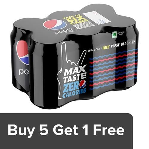 Pepsi Black Soft Drink, Zero Calories, 250 Ml (Buy 5 Get 1 Free)