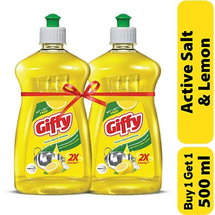Giffy Concentrated Dish Wash Gel, With Active Salt & Lemon, Removes Tough Grease, 500 Ml