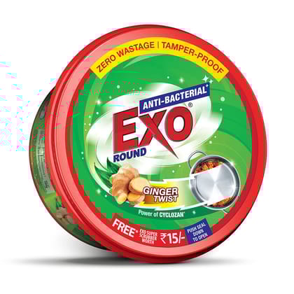 Exo Round Dishwash Bar, 700Gm With Super Scrubber Free Complete Dishwashing Solution With Anti, Bacterial Efficacy & Goodness Of Ginger Remove Tough Grime Stains With Ease