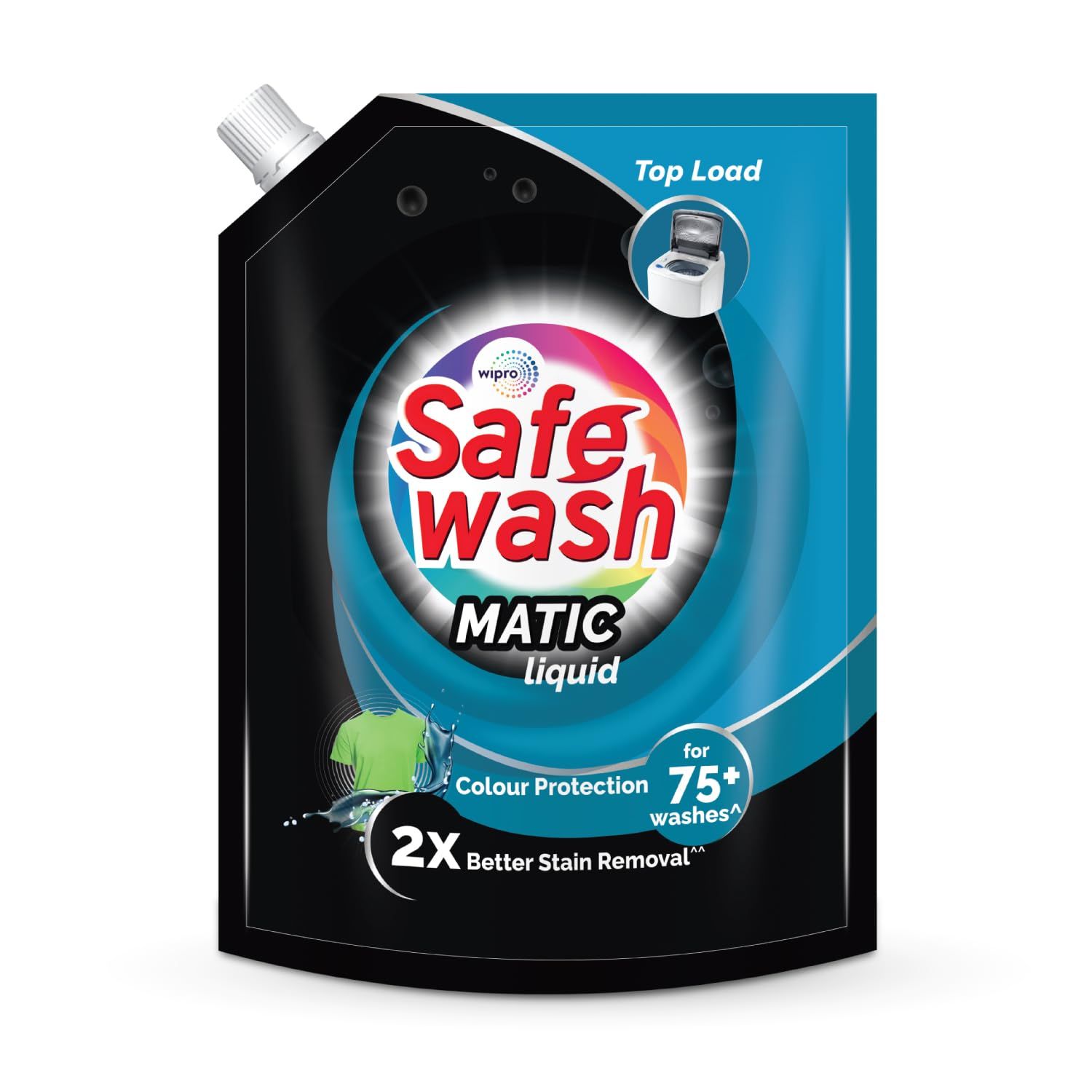 Safewash Top Load Matic Premium Liquid Detergent With Colour, Protect Technology, 2X Stain Removal, For All Types Of Fabrics, 2L Refill Pouch