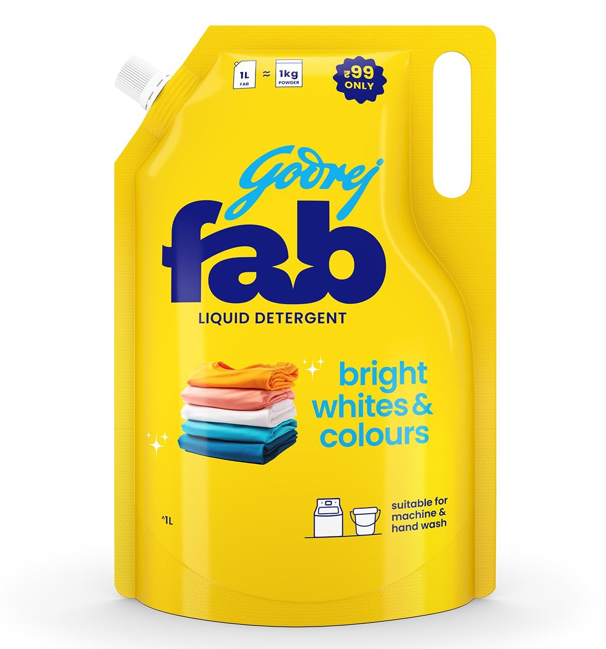 Godrej Fab Liquid Detergent Refill Pouch For Machine & Hand Wash, 1Kg