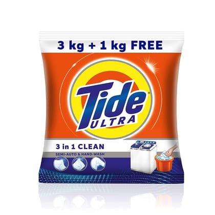 Tide Ultra Stain Magnet Clean Semi, Auto & Hand Wash Detergent Washing Powder, 3 Kg + 1 Kg Free = 4 Kg