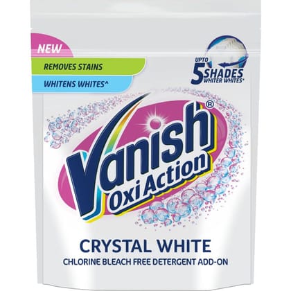 Vanish Crystal White, 400 Gm, Fabric Whitener, Detergent Add, On Powder, Whites Like New, Stain Remover, Chlorine Bleach Free, Suitable With All Washing Detergent Powders And Liquids