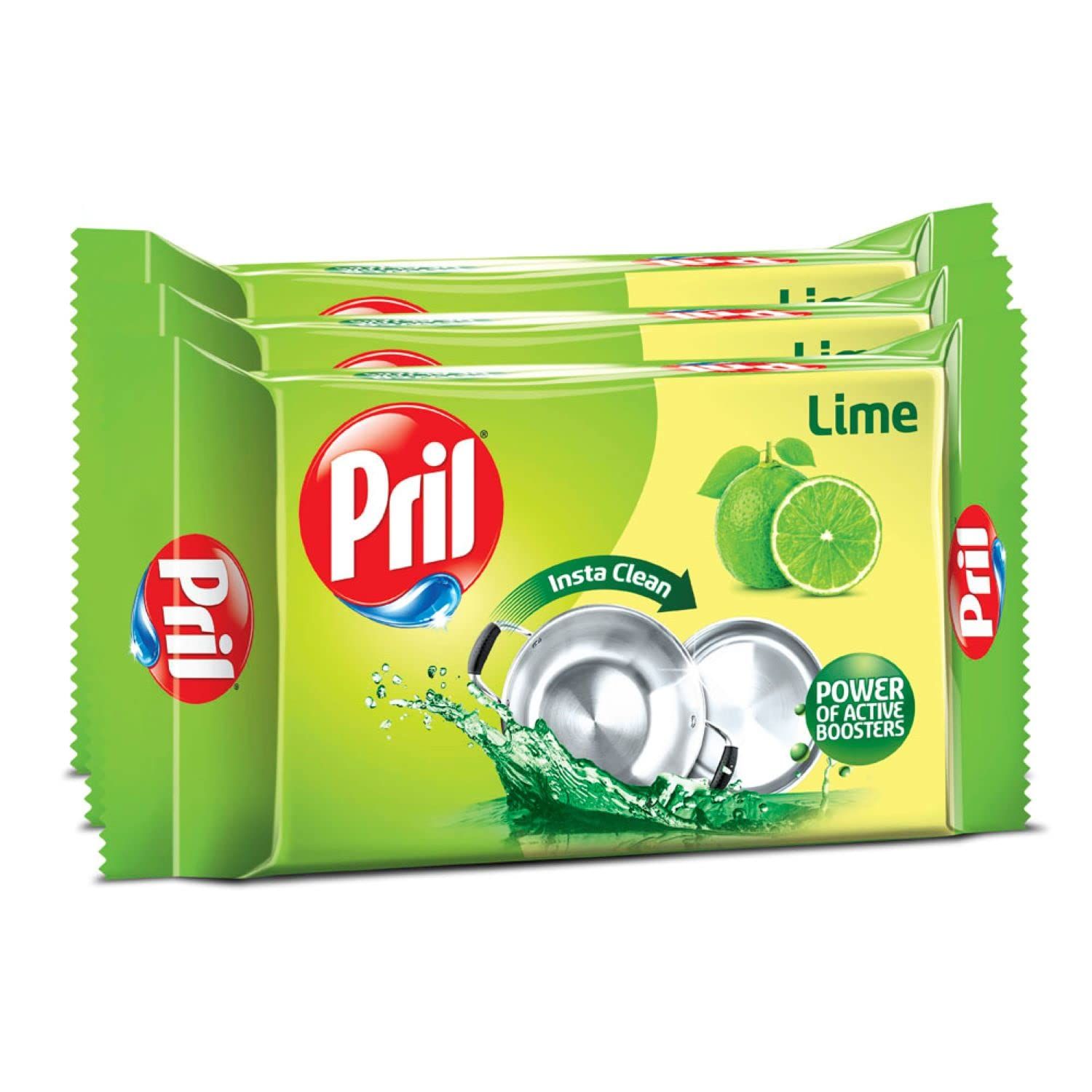 Pril Bar 400G Set Of 3, Removes Tough Stains And Malodour, With The Power Of Active Boosters |Contains Goodness Of Lime