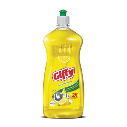 Giffy Liquid Dish Wash Gel With Active Salt & Lemon, 2X Faster Tough Grease Removal & Natural Fragrance, Removes Odour, Easy Lather & Rinse Off, Leaves No White Residues, Hand, Safe, 750 Ml