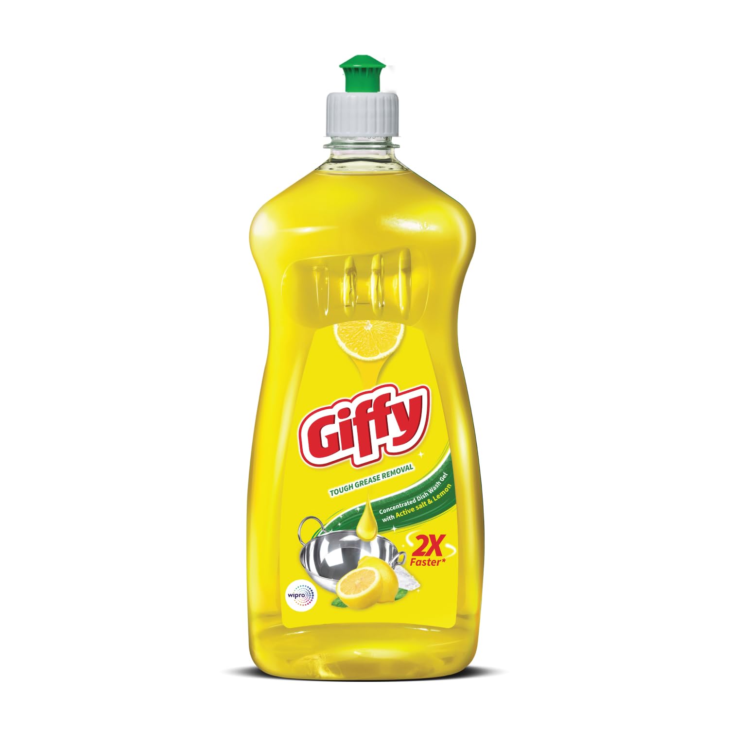 Giffy Liquid Dish Wash Gel With Active Salt & Lemon, 2X Faster Tough Grease Removal & Natural Fragrance, Removes Odour, Easy Lather & Rinse Off, Leaves No White Residues, Hand, Safe, 750 Ml