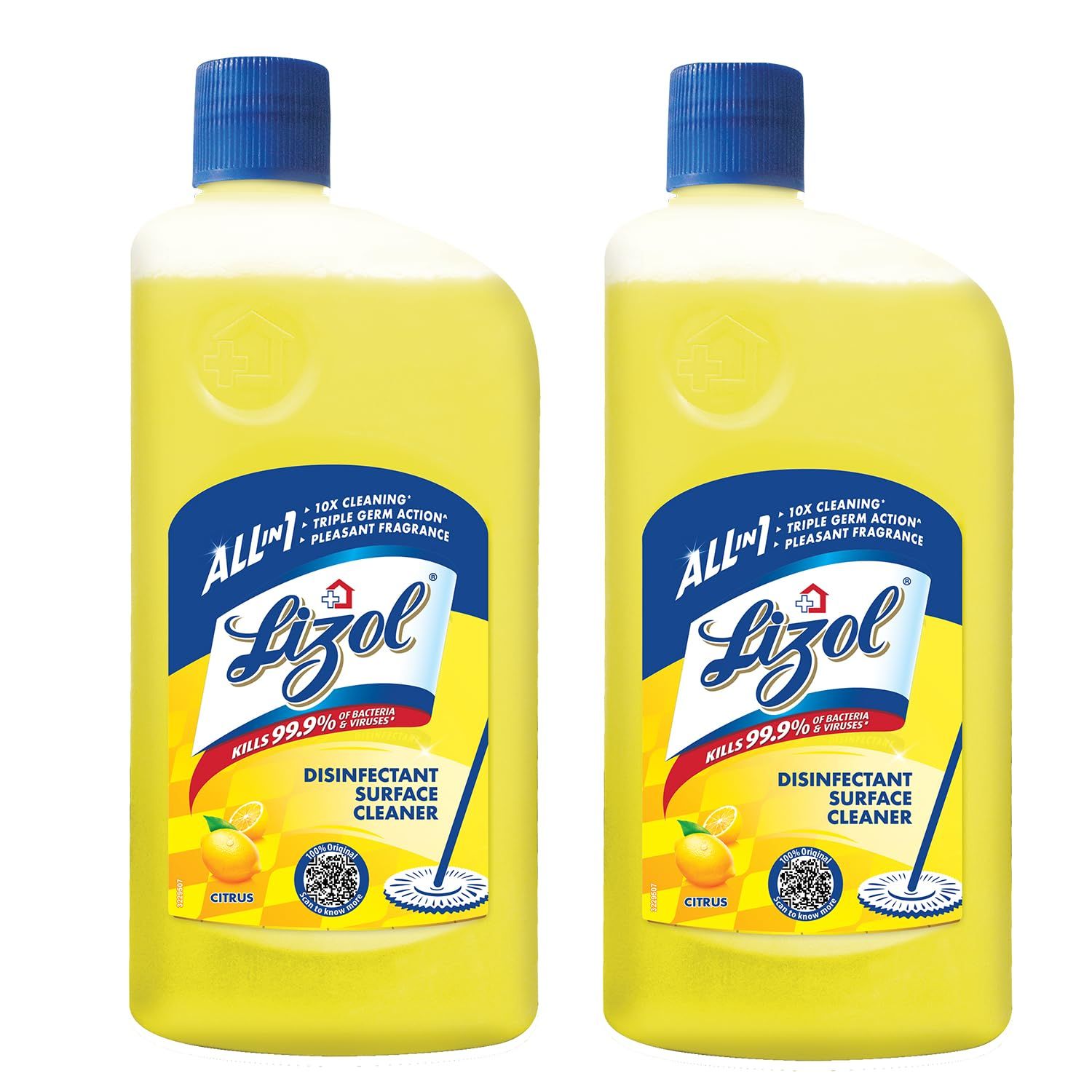 Lizol Citrus, Disinfectant Surface & Floor Cleaner Liquid, Suitable For All Floor Cleaner Mops, Kills 99.9% Germs, India's #1 Floor Cleaner, 625 Ml (Pack Of 2)