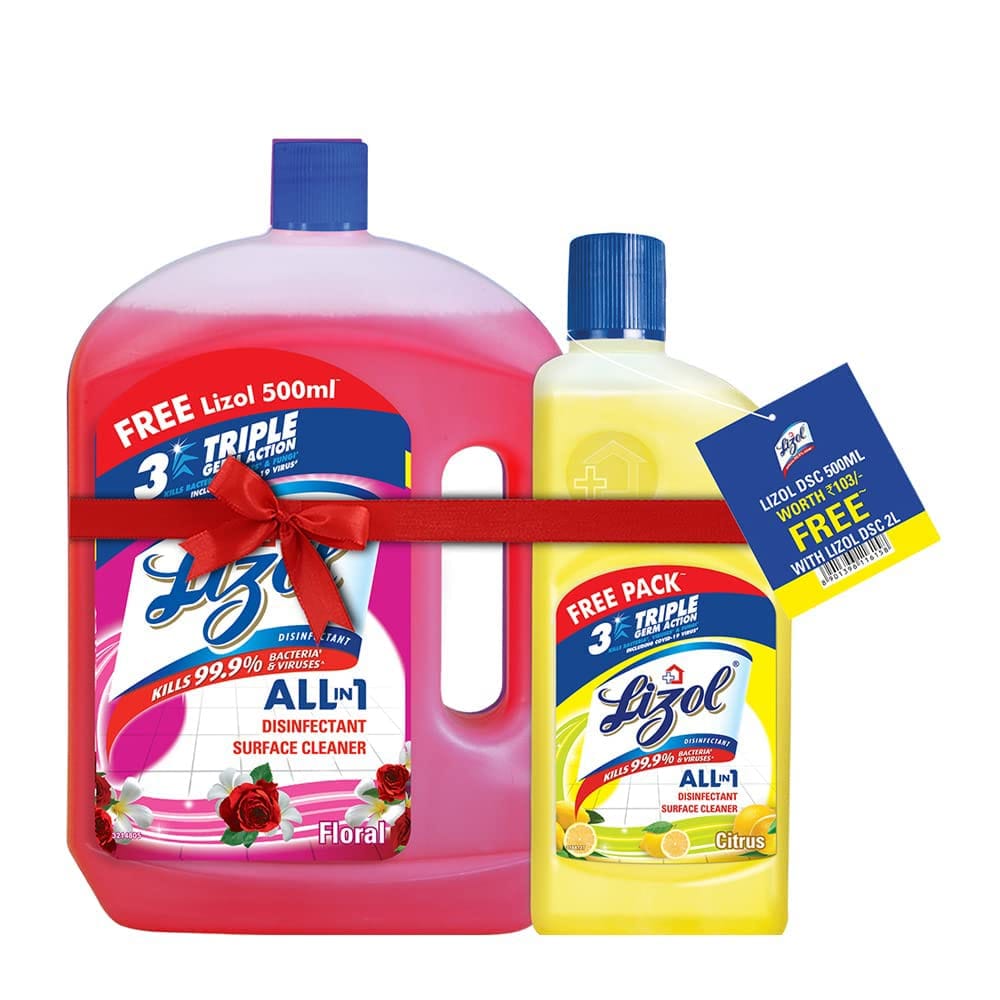 Lizol Floral, Disinfectant Surface & Floor Cleaner Liquid, Suitable For All Floor Cleaner Mops, Kills 99.9% Germs, India's #1 Floor Cleaner, 2 Litre (Free Citrus, 500Ml)