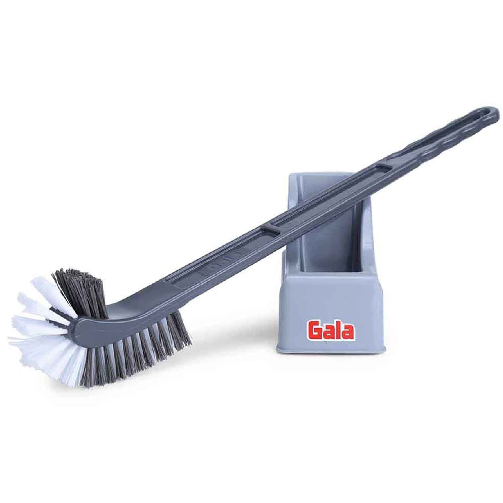 Gala Double Hockey Shape Toilet Cleaner Brush With Holder Stand, Toilet Cleaning Brush For Western And Indian Toilet, Bathroom Brush For Toilet Cleaning (Gray, Pack Of 1)