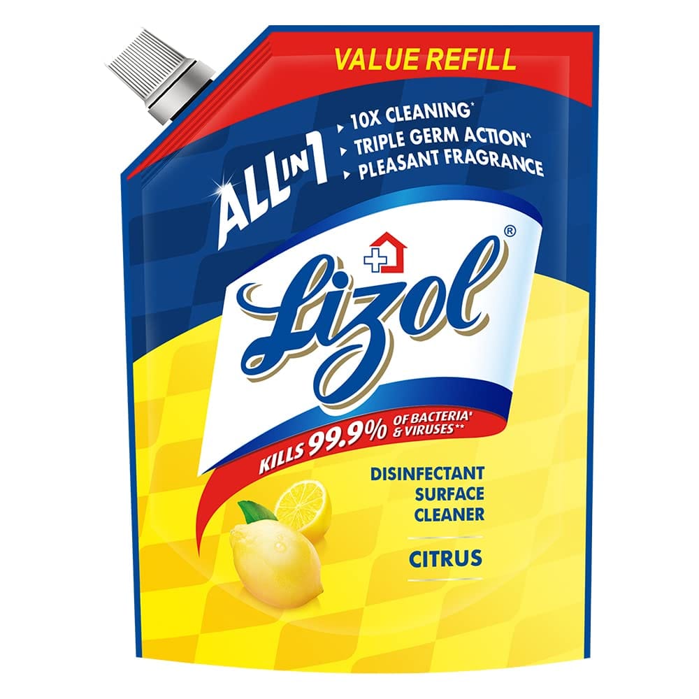 Lizol 1800 Ml, Citrus, Disinfectant Surface & Floor Cleaner Liquid Refill Pack, Suitable For All Floor Cleaner Mops, Kills 99.9% Germs, India's #1 Floor Cleaner