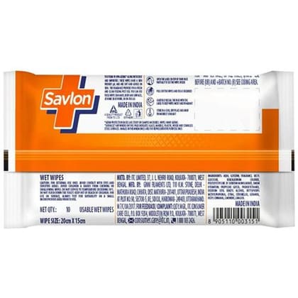 Savlon Germ Protection Wipes - Multi-Purpose, Hands, Body & Surfaces, 10 pcs
