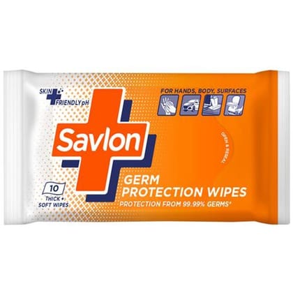 Savlon Germ Protection Wipes - Multi-Purpose, Hands, Body & Surfaces, 10 pcs