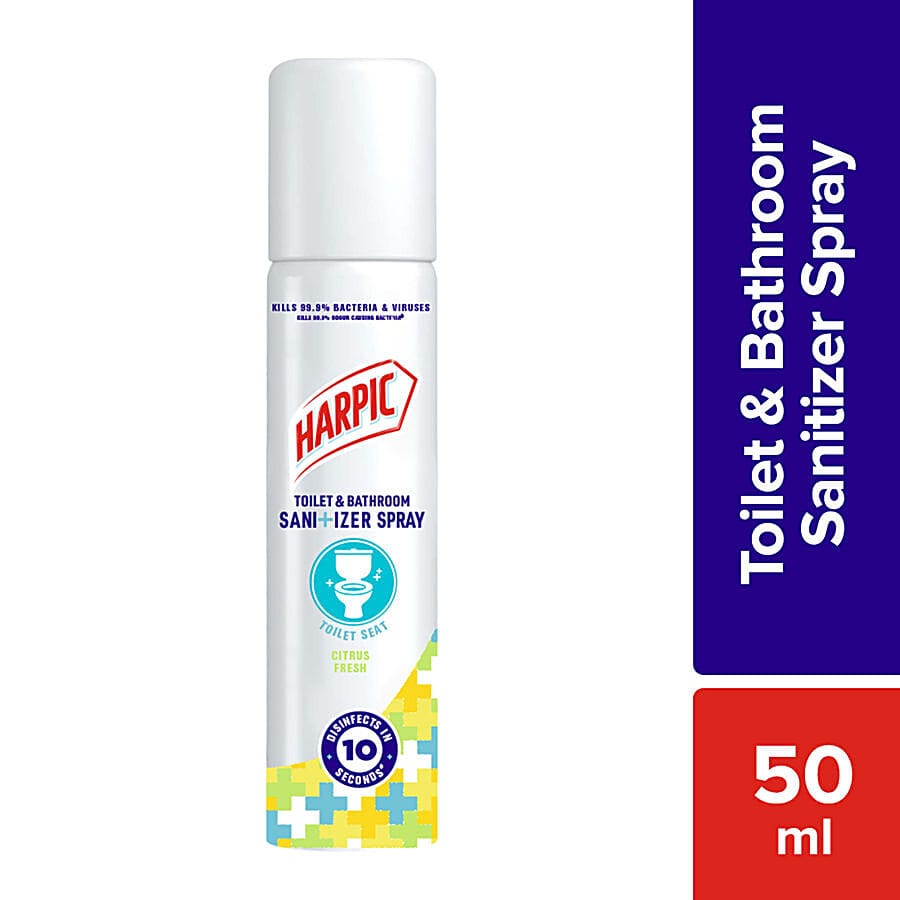 Harpic Toilet & Bathroom Sanitizer Spray, Kills 99.9% Bacteria & Viruses, 50 Ml