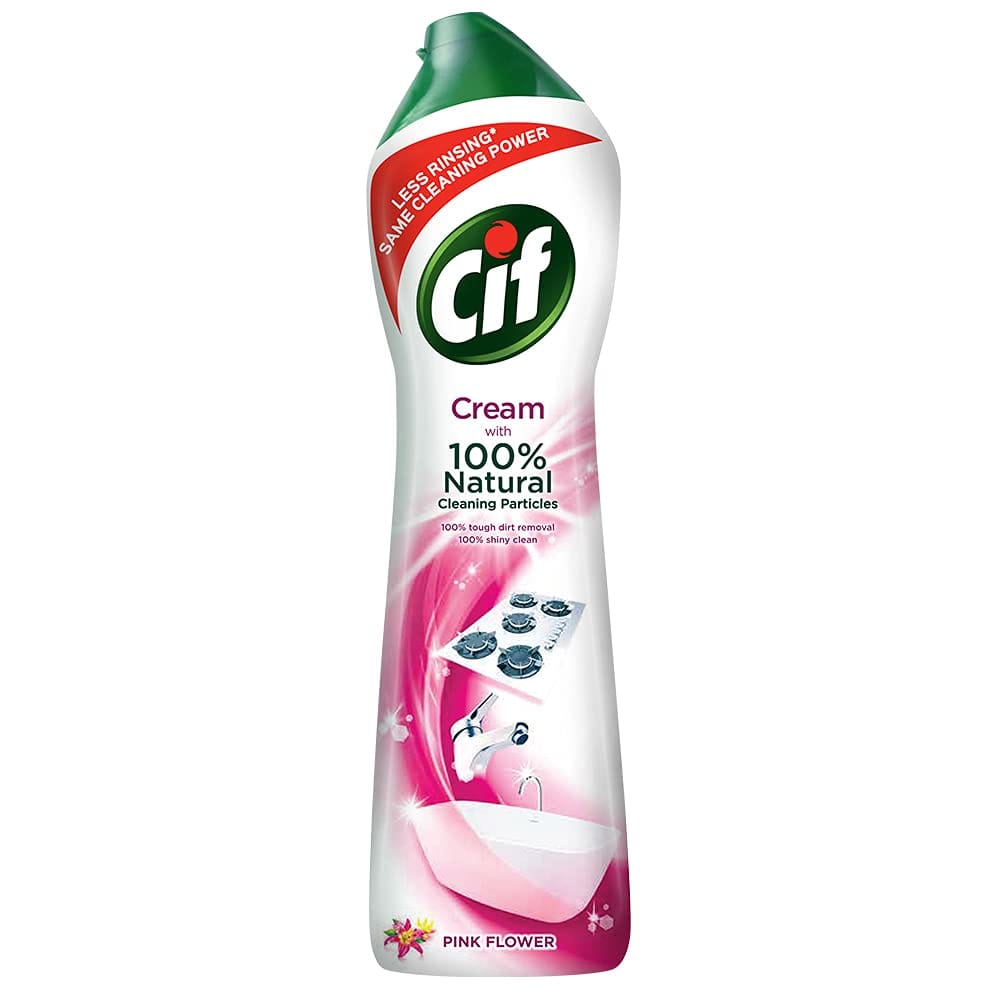 Cif Pink Floral Cream Multipurpose Surface Cleaner For Tough Stains, Floral Scent, Suitable For Bathtub, Chimney, Gas Stove, Tiles & Sink, 500Ml