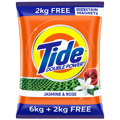 Tide Double Power Detergent Washing Powder Jasmine & Rose, 6 Kg + 2 Kg Free