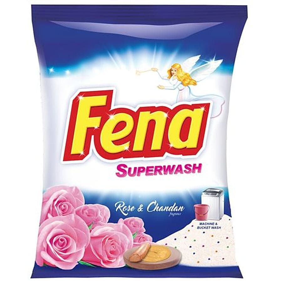 Fena Super Wash Detergent Powder, Top Load, Rose & Chandan, 1 Kg