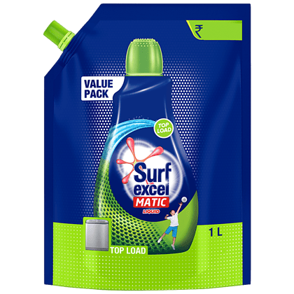 Surf Excel Matic Liquid, Top Load, Removes Tough Stains, Safe On Clothes, 1 L Pouch