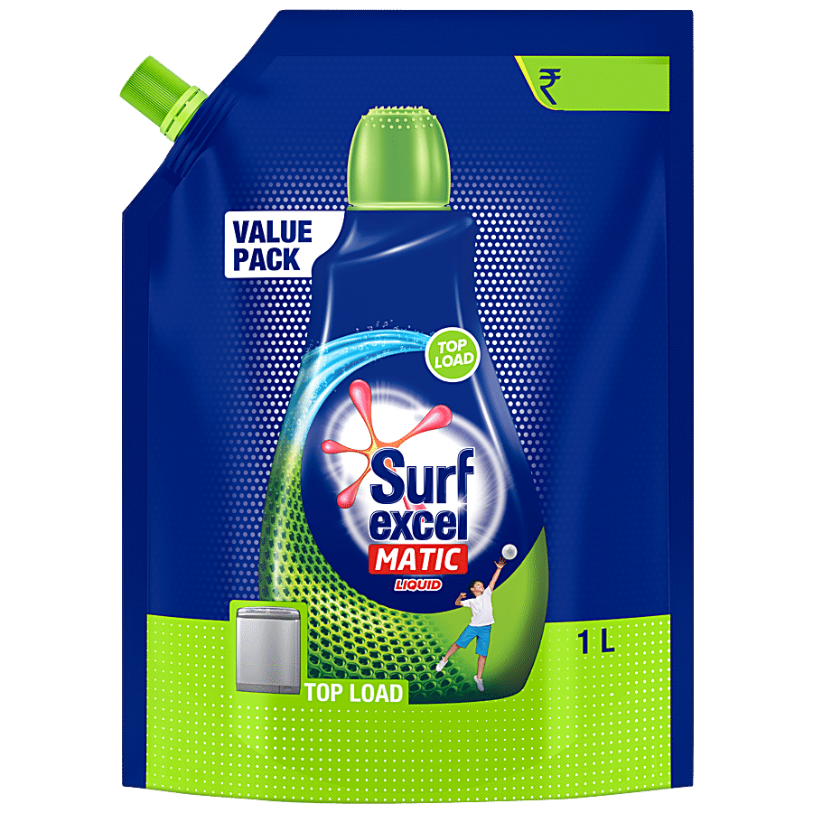 Surf Excel Matic Liquid, Top Load, Removes Tough Stains, Safe On Clothes, 1 L Pouch