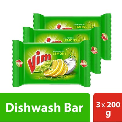 Vim Fresh Lemon Dishwash Bar Tough Stain & Grease Removal, Dish Washing Bar Soap, 200 G (Combo Pack Of 3)
