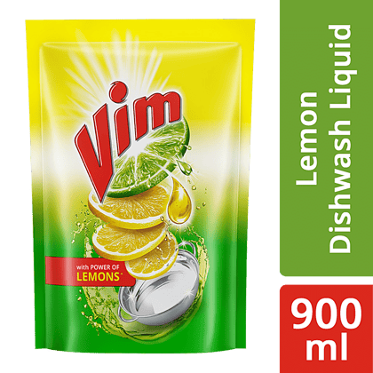 Vim Dishwash Liquid Gel, Lemon, 900 Ml Refill Pouch