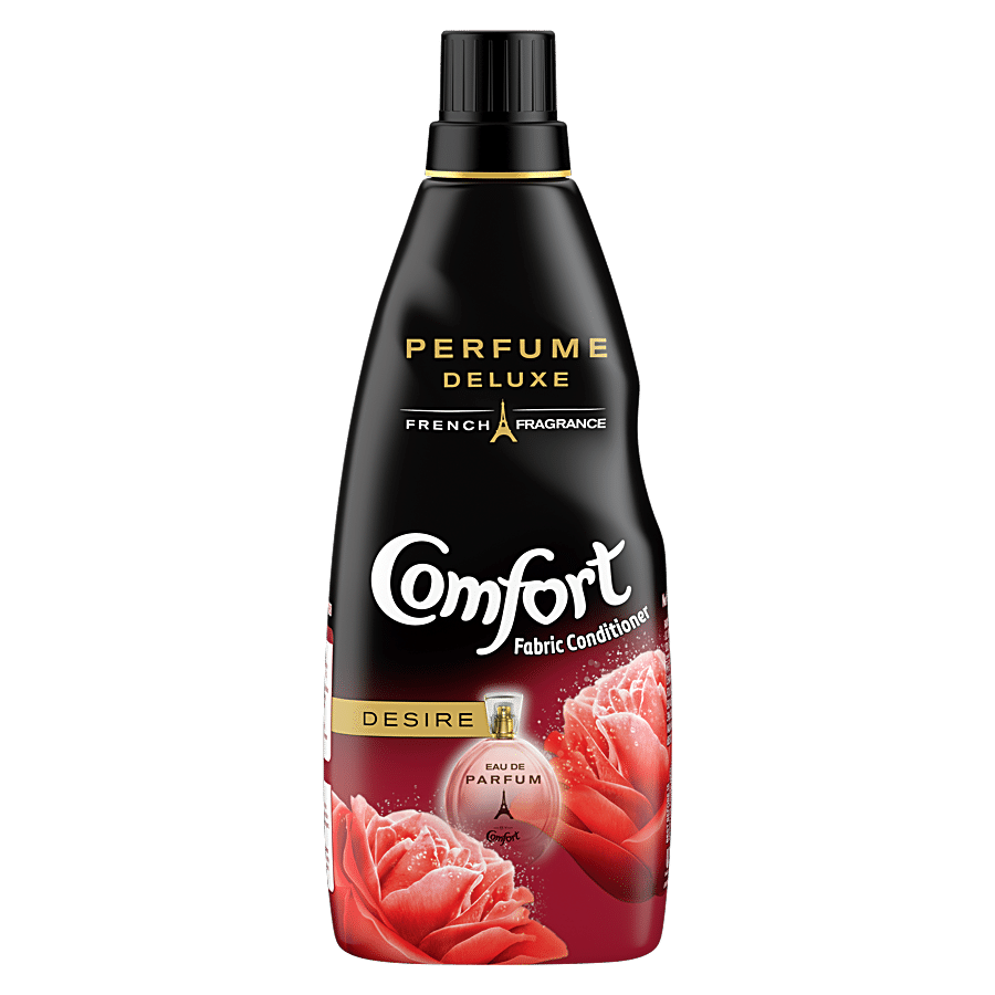 Comfort Perfume Deluxe After Wash Fabric Conditioner Desire, Liquid Fabric Softener With Fine French Fragrance For Freshness, 850 Ml
