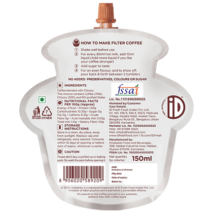 iD Fresh Instant Filter Coffee Liquid, Strong, Chicory Blend, No Preservatives, 150 Ml