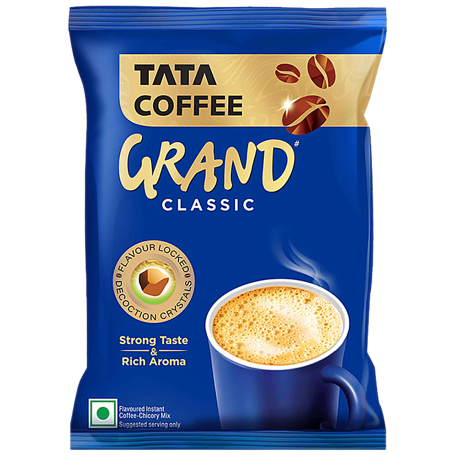 Tata Coffee Grand Classic Instant Coffee, Flavour Locked Decoction Crystals, Strong Taste & Rich Aroma, 50 G Pouch