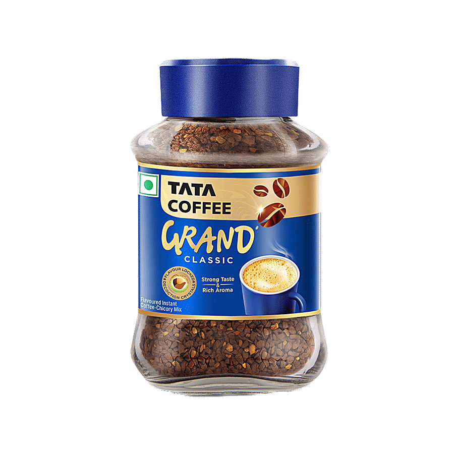 Tata Coffee Grand Classic Instant Coffee, Flavour Locked Decoction Crystals, Strong Taste & Rich Aroma, 48 G Jar