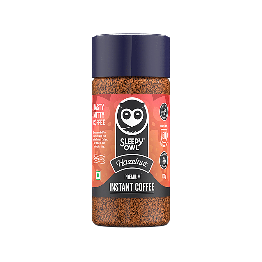 Sleepy Owl Premium Instant Coffee, Hazelnut, Freeze Dried, 100 G