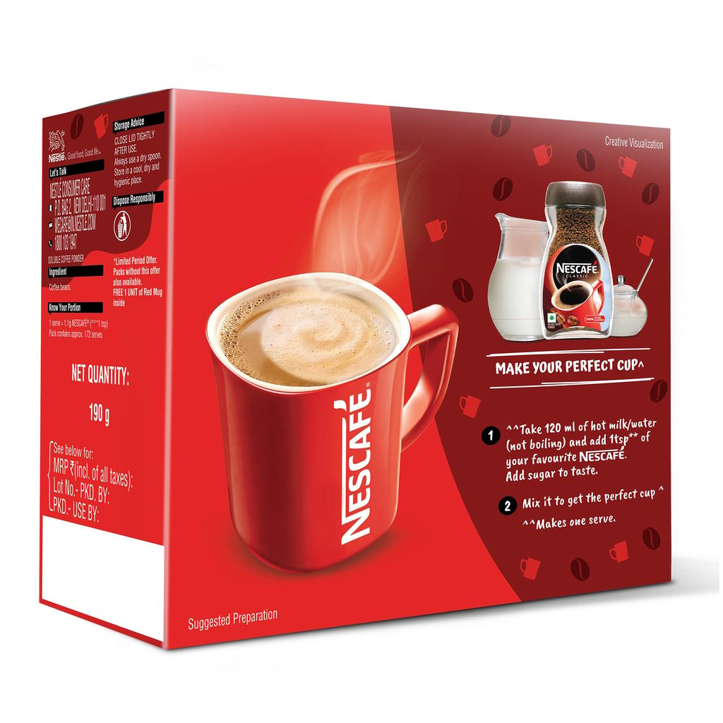 Nescafe Classic Instant Coffee Powder With A Free Red Mug, 190Gram ...