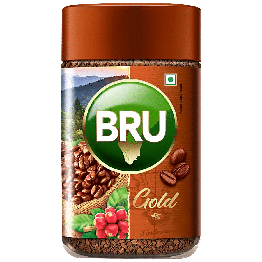 Bru Gold, Premium Freeze Dried Coffee, Experience Intense Coffee Taste, Aromatic Instant Coffee, 100G