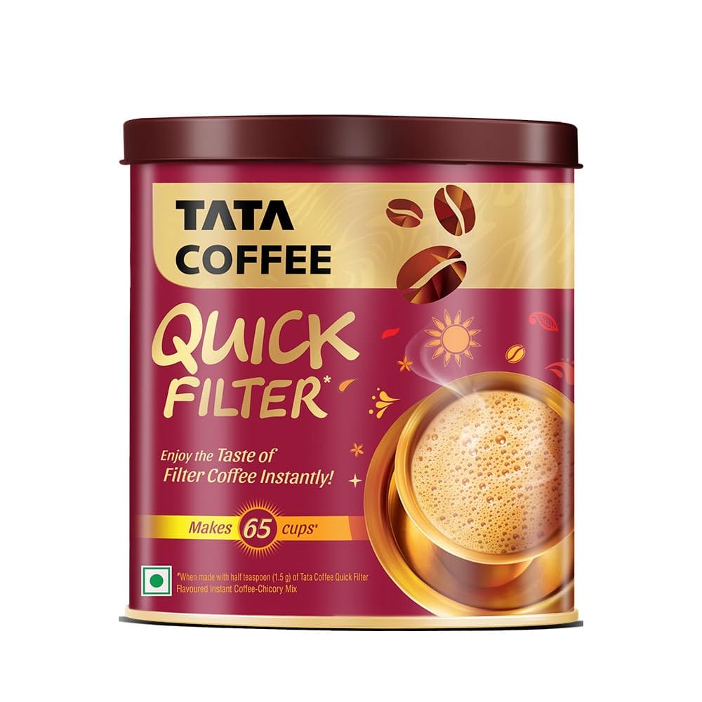 Tata Coffee Grand Tata Coffee Quick Filter Tin, 100G (Makes 65 Cups), Powder, Coffee, Can, Easy To Make, Instant Coffee, Chicory Mix