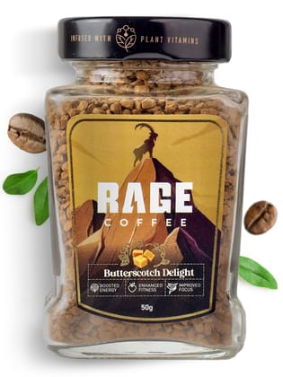 Rage Coffee Butterscotch Delight Flavour, Premium Arabica Instant Coffee (Make Delicious Hot/Cold Coffee) (Butterscotch Delight, ) (Butterscotch Delight, 50G)