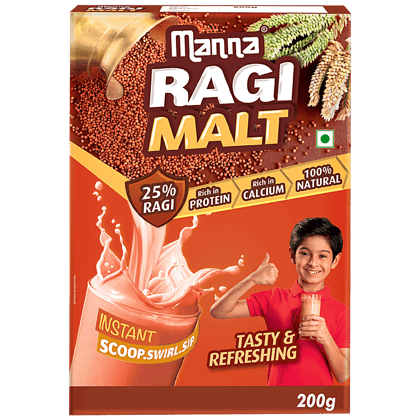 Manna Ragi Malt, Rich In Protein & Calcium, Natural & Healthy, 200 G Carton